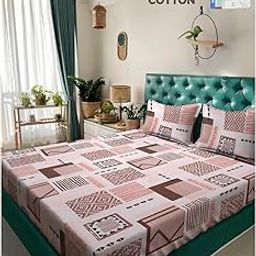 Klotthe Orange Geometric 400 TC Pure Cotton Double Bedsheet Set in Book Fold Packing-image-47