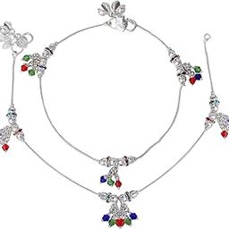 Fashion Jewelry Anklets for Women: Rhodium Plated Dainty Delight: Feminine Colorful Lightweight Anklets for Casual wear & Any Occasion for Girls & Women-OSAK005-IRMC ANKLET-image-21
