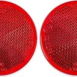2 x Round Reflectors for Bicycle, Trailer, Truck, Boat, Mailbox, Construction, Equipment, RV, Motorhome with Super Strong Adhesive, DOT/SAE Approved, Red, Pack of 2-62