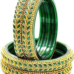 Glass Bangles/Kadas Set | Diamond Cutting Stone design | Golden Design for Women & Girls (Size - 2.4, 2.6, 2.8)-image-34