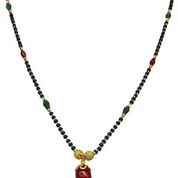 Short Mangalsutra Designs Stylish New Gold Plated Necklace Simple Mangalsutra South Indian Tanmaniya Single Line Gold & Black Beads Chain Latest Designs For Women (19 Inches)-picture-34
