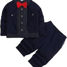 Boys Cotton Polka Dot Print Shirt and Pants Set with Bow-image-32
