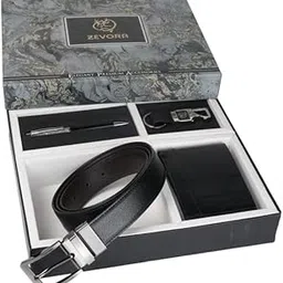 zevora Leather Belt Gift Hamper for Men I Wallet, Keychain & Pen Combo Gift Set (BLACK, Pack of 4)-picture-19