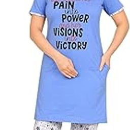 Women’s Cotton Night Suit Set – Soft Hosiery Sleepwear with Half Sleeve Printed Long Top & Pajama | Round Neck Nightwear for Ladies-image-56