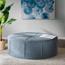 City Wood Palace Tufted Cocktail Round Big Ottoman Coffee Table, Center Table,Bar Table Sofa Side Table,Coffee Tables for Living Room,Farmhouse,Breakfast Table (Blue)-image-26