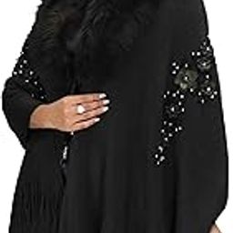 Women Solid Woolen Kashmiri Flower Embroidery Neck Fur Stole (SC 26)-image-87