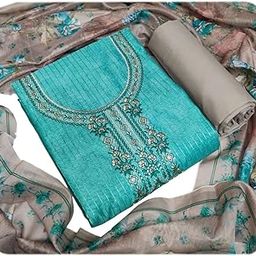 Women Designer Embroidered Chanderi Cotton Unstitched Salwar Suit Dress Material with Printed Dupatta (Free Size)-image-79