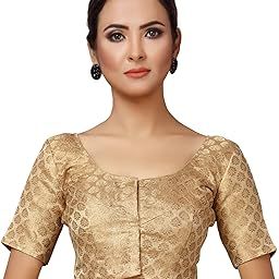 Women's Readymade Brocade Short Sleeves Saree Blouse-image-99