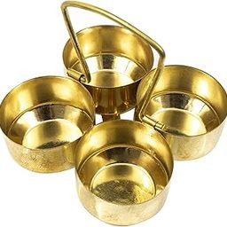 Spillbox Brass Puja Roli Chawal Kunkuma Turmeric Sandal 4 Bowl Stand for Temple Home-image-31