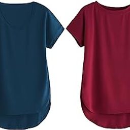 Combo of V-Neck and Round Neck UpDown Hem Cotton Tshirt for Women (Pack of 2)-image-29