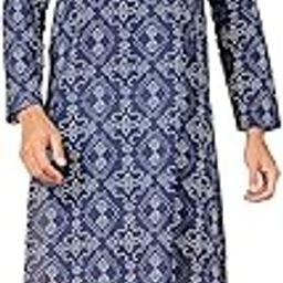 Men's Cotton Bandhani Print Embroidered Placket Straight Kurta (Navy Blue)-image-2