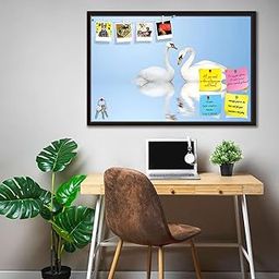 ArtzFolio Two White Swans D1 | Bulletin Board Notice Pin Board | Vision Soft Board Combo with Thumb Push Pins & Sticky Notes | Dark Brown Frame | 17.7 x 12 inch (45 x 30 cms)-12