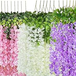 Build Deco Pack of 12piece Artificial Vine Fake Pink, Purple & White Wisteria Hanging Garland Long Hanging Bush Flowers, String Home, Party Decor (4-Pink, 4-Purple, 4-White)-image-99