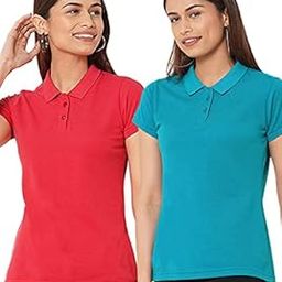 Womens Polo Collar Neck T-Shirt Top(Pack of 2)-image-13