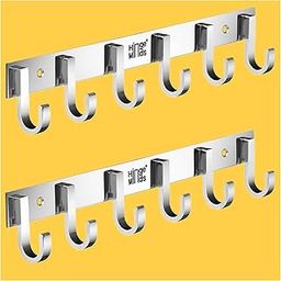 Stainless Steel Cloth Hanger for Wall, Clothes Hook Hangers Door Mounted, Bathroom Hooks for Hanging Towel, Wall Mount Shirt Hangers, Dress Holder Hooks - 6 Pin, Pack of 2, Silver-image-19