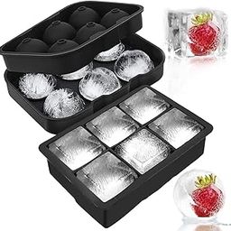 DENSITY COLLECTION Ice Cube Trays Silicone Ice Cube Tray Big Size Ice Cube Molds For Whiskey&Cocktails, Keep Drinks Chilled, Reusable And Bpa Free (Square&Round-Total 2 Pcs),Black-13