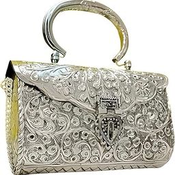 German Silver bags for Women's/Girls Brass Metal Vintage Handmade Hand Clutch Purse/Sling Purse for Women - Size 7 * 5 * 2 inch-image-28