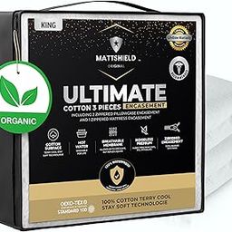 MATTSHIELD Ultimate Sensitive Skin 3-Piece Kit – King Size Bed Bug Mattress Protector + 2 Queen Zippered Pillow Covers – Organic Cotton Terry Top – Waterproof 6-Sided Encasement, Soft & Breathable-image-55