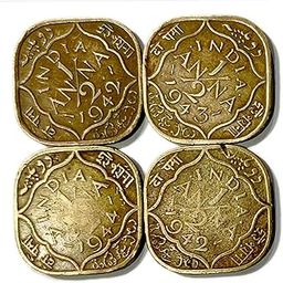 Historical India - British India 4 Brass Coins 1/2 Anna Coins for Collectors and School Project Works (Years May Vary Depending On The Availability)-image-34