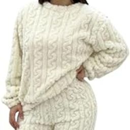 Women's Fur Long Sleeve Nightsuit Set | Regular Fit Warm Top and Pyjama Set | Winter Wear Sweatpant Set for Women (Plus Size, White, M)-image-84