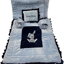 Pinks & Blues Full Sleeping 5 Piece Baby Bedding Set with 2 Rabbit Shape Side Pillows (0-30 Months) (Sky Navy)-image-122