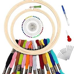 Qroof Metal Embroidery Materials Beginners Starter Kit(Sizes: 8 & 6 Inches Hoop), 14 Multicoloured Threads,15 Different Needles, 1 Threader, 1 Seam Ripper A Complete Pack Set-image-83