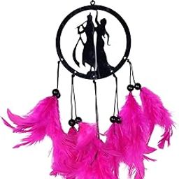 RPH Handicrafts Dream Catcher car Hanging Accessories for Positive Vibes Radha Krishna Car Hanging Ornament Gift Home Garden Wedding Café Décor Size 9 x12cm (Pink)-image-95