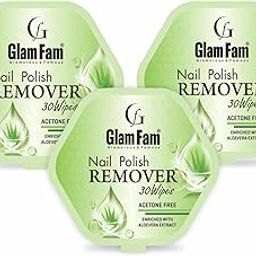 Glam Fam Nail Polish Remover Wipes, Acetone Free, 30 Wipes, Pack of 3 (Pack of 3, Aloe Vera)-image-19