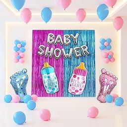1iAM Baby Shower Decoration Items Combo Pack of 52-1pc Silver "BABY SHOWER" Foil Balloon, 44pcs Balloons, 2pcs Foil Curtains, 4pcs Flower Holder & 1pc Glue Dots Roll For Mom To Be, Dad To Be Decor-image-30
