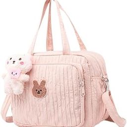 Cute Kawaii Plush Handbag for Girls – Soft Cartoon Shoulder Bag with Bunny Patch & Teddy Keychain – Aesthetic Crossbody Travel Purse for School, Office, Picnic, or Gifting-image-108