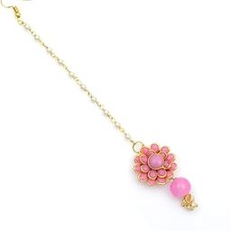 Floral Style Attractive Maang-Tikka with Pearls for Girls & Women Gold Tone Beaded Chain, Fashion jewellery Pink Colour-image-46