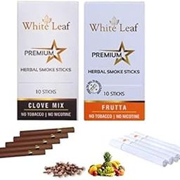 White Leaf Premium Herbal Smokes Cigarettes - Tobacco and Nicotine Free Combo Pack of Clove, Frutta Flavour Smoke (20 Sticks)-image-65