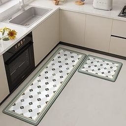 HomeCloud Rubber Kitchen Mats for Floor Set of 2 Pcs | Non-Skid, Soft Absorbent Rugs for Kitchen, Laundry, and Hallway | 120x40cm, 40x60cm| 4mm Thickness (Flower_Green)-29