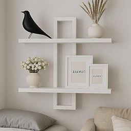 Roldo Wall Shelf for Living Room & Bedroom – Modern Geometric Wall Mounted Rack – Decorative Display Shelf for Plants, Books, and Home Decor – Floating Shelf (1, White)-image-4