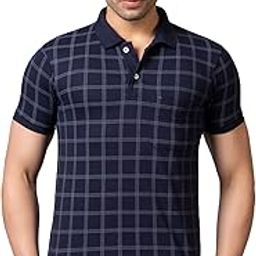 Half Sleeve 100% Pure Cotton Fabric Collared Regular Fit Men's Polo Checkered Tshirt with Pocket for Casual wear-image-91