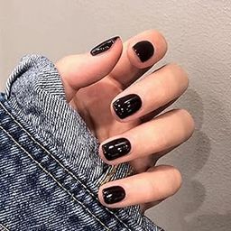 TWIREY Stick On Nails | 24 Reusable Artificial Fake Nail Set| Lightweight & Long Lasting| Easy To Use| Quick Fix For Festivals & Special Occasions BLACK-image-10