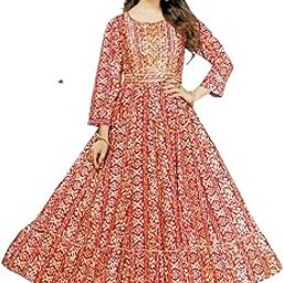GURUKRUPA SHOPEE Long Anarkali Kurti Cotton Blend Reyon Material with Belt Stitched Embroidery Design Long Sleeves Traditions Festival Special-picture-16