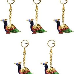 Keychains Set of 5 Pc Peacocks Carved and Painted-image-70