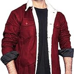 Men Woolen Fur Winter Full Sleeve Stylish Denim Jacket-image-9