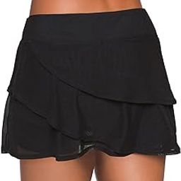 Beach Swim Bottom Skirt, Breathable Lining High Waist Ruffle Layered Swim Skirt for Beach for Female for Diving (L) Black-image-47