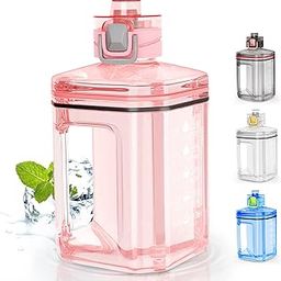 Arcanine Water Bottle with Handle Large Portable Plastic Water Bottles for Adults BPA Free Half Gallon Water Bottle Reusable 2.2 Liter for Hiking Fitness Travel Camping Cycling (PINK)-image-20
