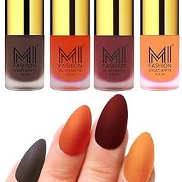 MI FASHION Velvet Matte Nail Polish Packs Pigmented With High Ingredients 9.9ml Coffee, Orange, Maroon, Saffron Orange (Pack Of-4)-image-48
