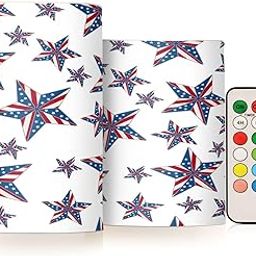 Set of 2 USA Flag Stars 4th of July Flameless Candles Remote Timers America Stars and Stripes Pillar Candles for Bedroom Bathroom Outdoor Party Garden Ambient Lighting Decoration-image-10
