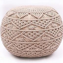 The Home Talk Hand Woven & Knitted Cotton Macrame Pouf | Ottoman | Footrest - Bean Bag, Floor Chair - Great for The Living Room, Bedroom and Kids Room - Small Furniture (18"x18"x14") (Natural)-image-5