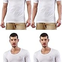 Round Neck with Sleeve Vest for Men | Premium Cotton White Vest | Sweat-Absorbing & Tailored Undershirt Pack of 4-image-56