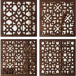 AKARSHNAM Brown Wall Mirror Decor Panel Wooden Hanging Rectangular Wall Decor Frame for Living Room, Bed Room - Decorative Mirror Wooden Wall Hanging Set of 4 (Design03)-image-94