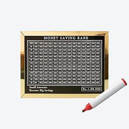 Shini Crafts Golden Frame Money Saving Box – Rs.1,00,000 Target | Reusable Savings Chart | Gift & Photo Frame Combo | Love Forever Design | Ideal for Home, Kids & Gifting-image-5