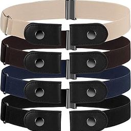 Women 4 Pieces No Buckle Stretch Belt Buckle-free Belt Invisible Elastic Belt with 4 Pieces Buckles for Jeans Pants, Assorted-picture-2