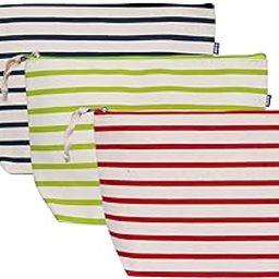 AQVA Pack of 3 Multipurpose Latest Printed Cotton Canvas Pouch Stylish Cosmetic Makeup |Coin Purse, Pencil Holder| Large Capacity Toiletry Bags for Women & Men (Stripe_12 X 8 X 4)-image-41