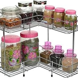 Wrolavi Stainless Steel L Corner Shelf Shape Stand Shelf Utensils Modular Floor Mount Kitchen Rack Storage Organizer (2 Layer)-18